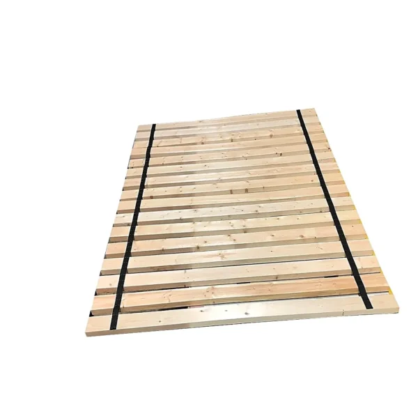 A wooden slat floor with black lines on it.