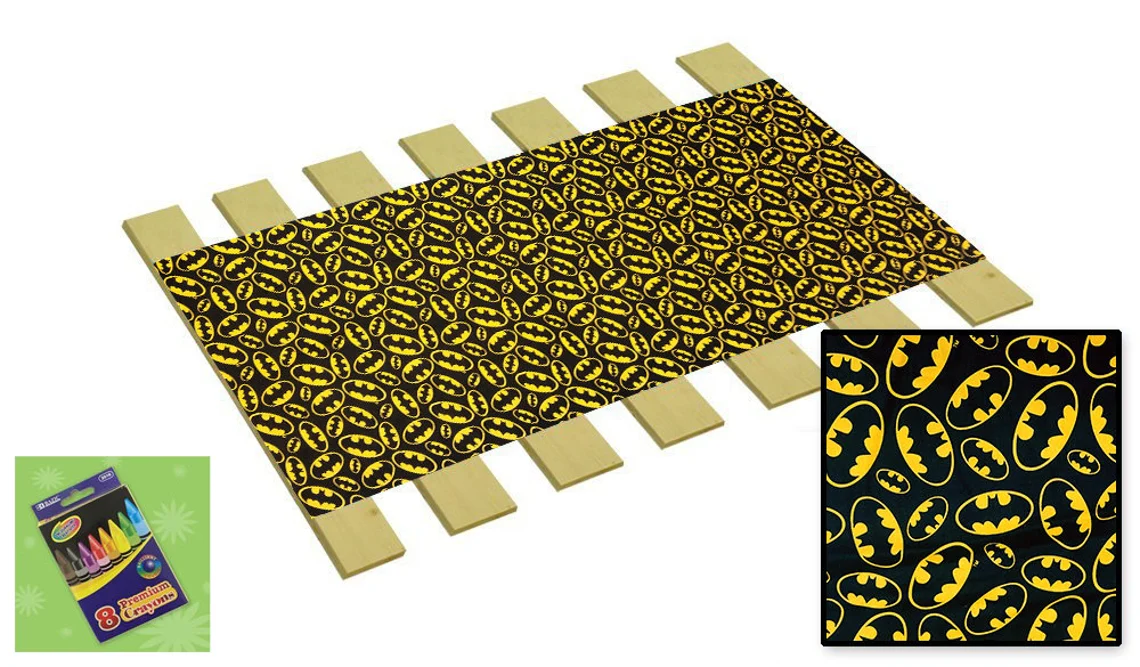 A batman rug with yellow and black pattern.