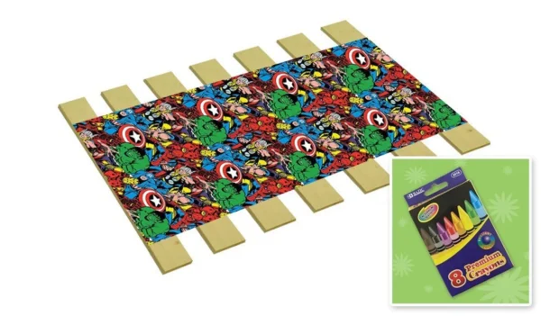 A picture of the avengers rug and its packaging.