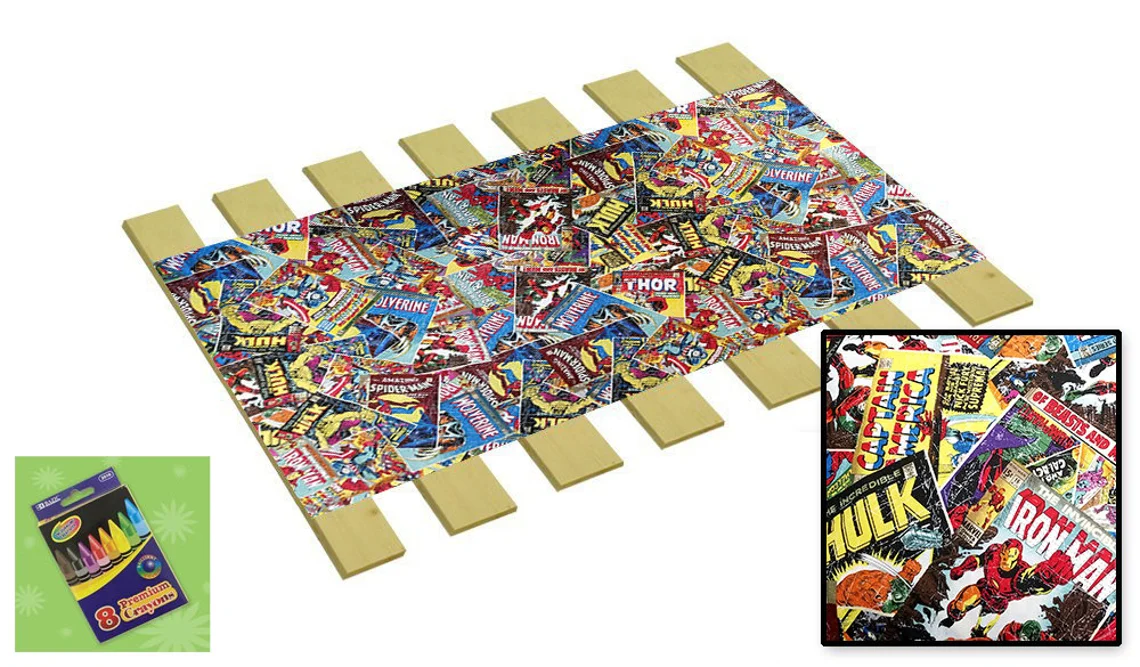 A puzzle board with many different pictures of superheroes.