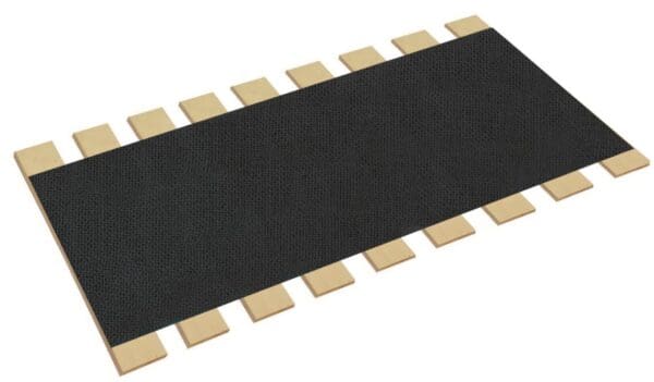 A black mat with wooden squares on top of it.