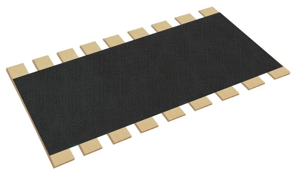 A black mat with brown strips on it