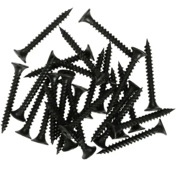 A pile of black screws on top of each other.