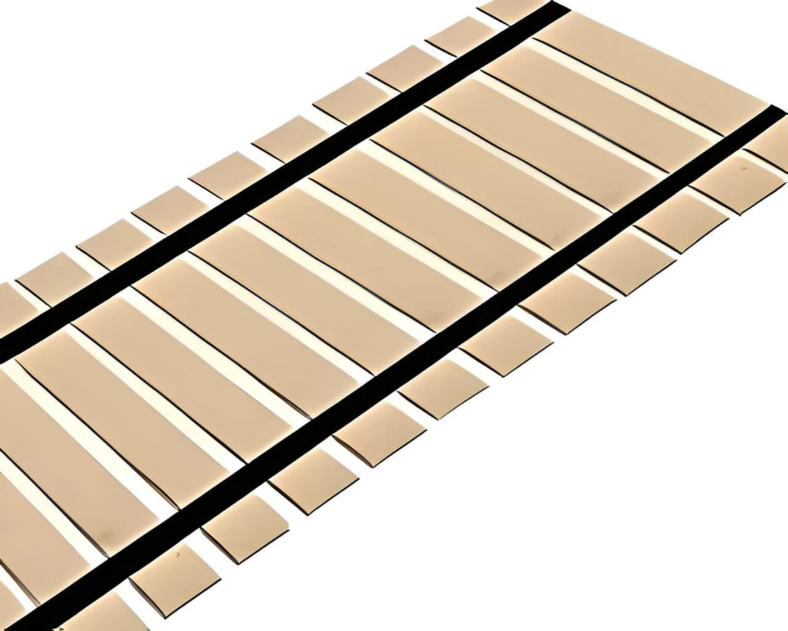 A wooden board with black strips on it