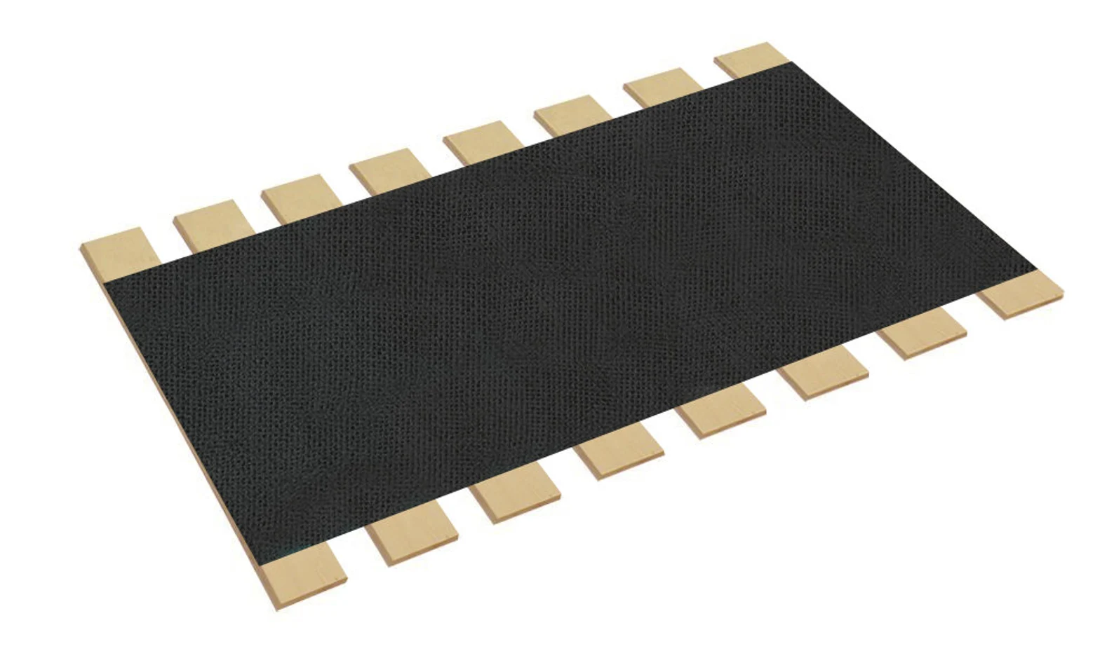 A black mat with wooden squares on top of it.