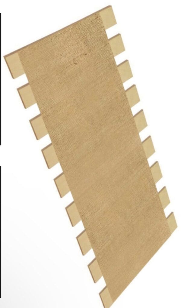 A cardboard strip with a number of squares on it