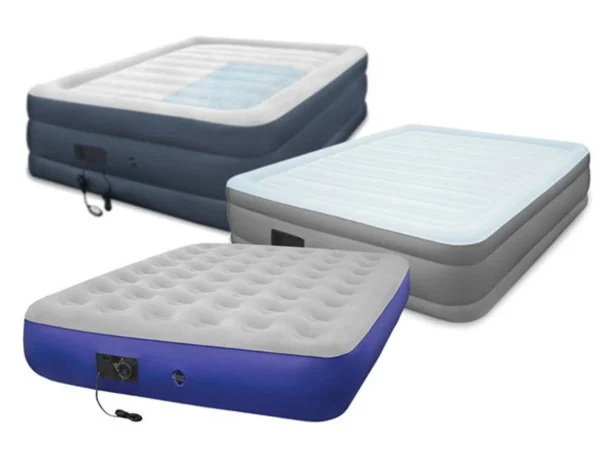 A group of three air mattresses sitting next to each other.