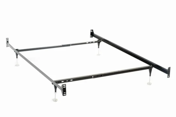 A bed frame with two legs on each side.