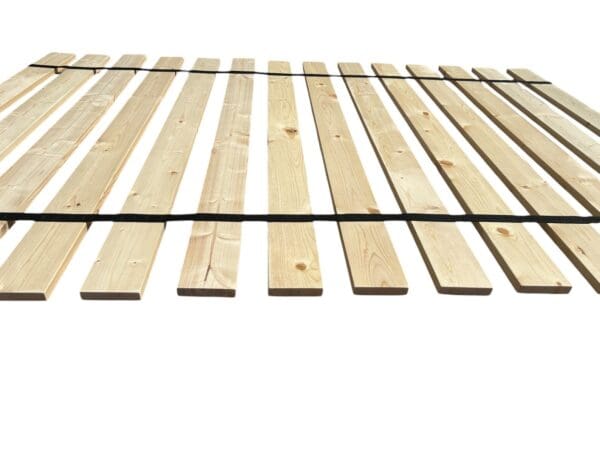 A wooden slat floor with no one in it.