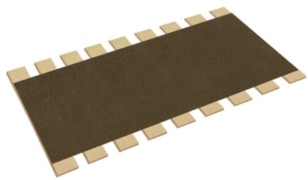 A brown mat with beige borders on top of it.