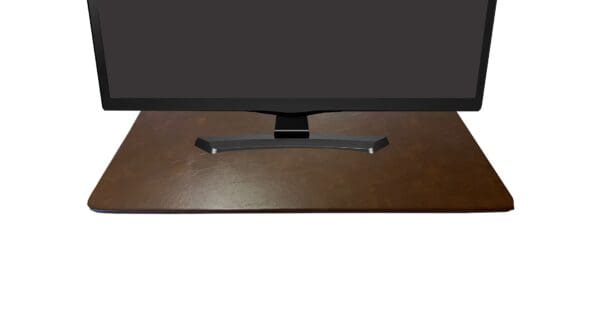 Computer Monitor Stand Rotating Rectangular Turntable Covered in a Brown Colored Vinyl - Custom Size Wood Swivel Monitor Lazy Susan - Image 6