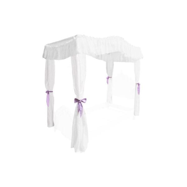 TWIN SIZE Solid White Canopy Bed Fabric Top with Drape Curtains and Lavender Ribbon Ties
