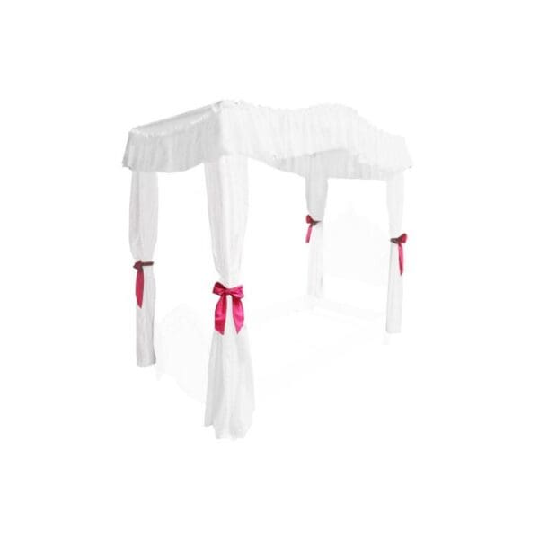 TWIN SIZE Solid White Canopy Bed Fabric Top with Princess Drape Curtains and Hot Pink Ribbon Ties