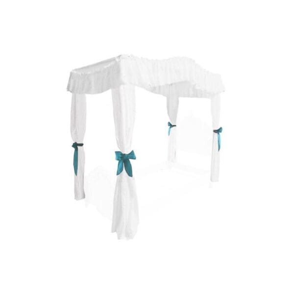 TWIN SIZE Solid White Canopy Bed Fabric Top with Princess Drape Curtains and Turquoise Ribbon Ties