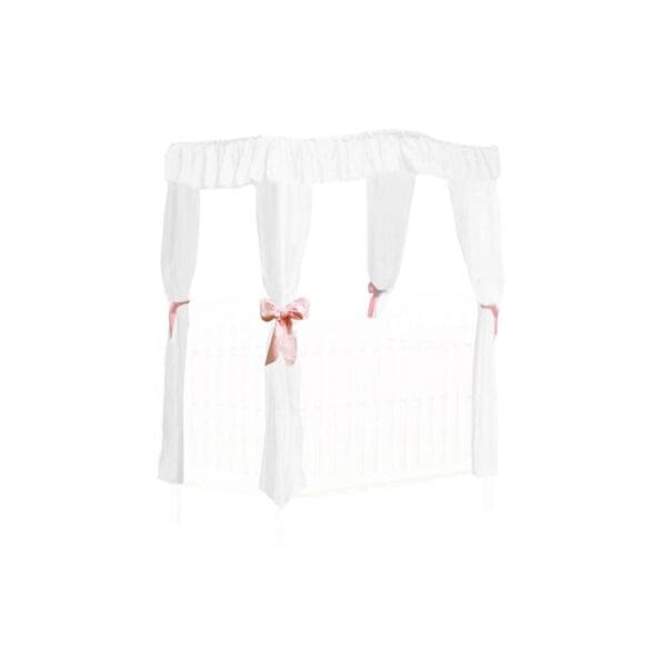 CRIB SIZE Solid White Canopy Bed Fabric Top with  Princess Drapes and Light Pink Ribbon Ties