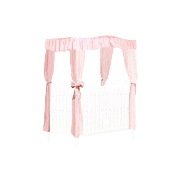 CRIB SIZE Solid Pink Canopy Bed Fabric Top with  Princess Drapes and Light Pink Ribbon Ties