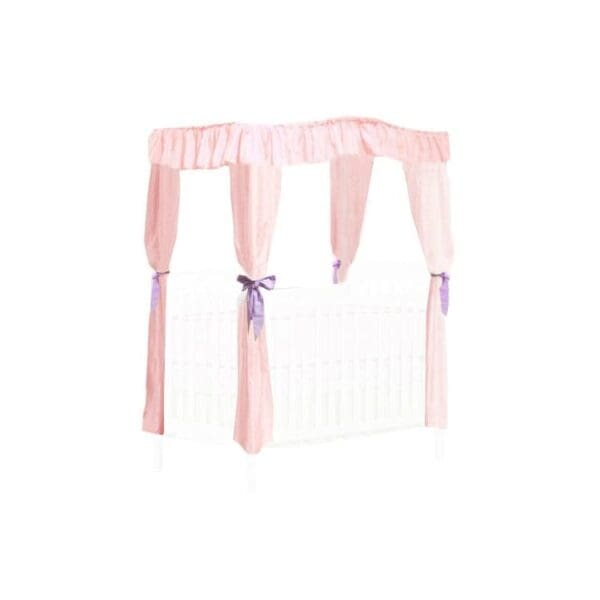 CRIB SIZE Solid Pink Canopy Bed Fabric Top with  Princess Drapes and Lavender Ribbon Ties