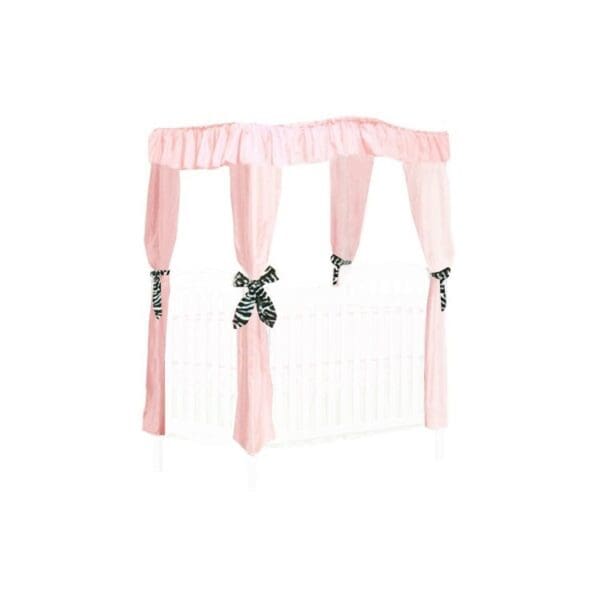 CRIB SIZE Solid Pink Canopy Bed Fabric Top with  Princess Drapes and Zebra Ribbon Ties