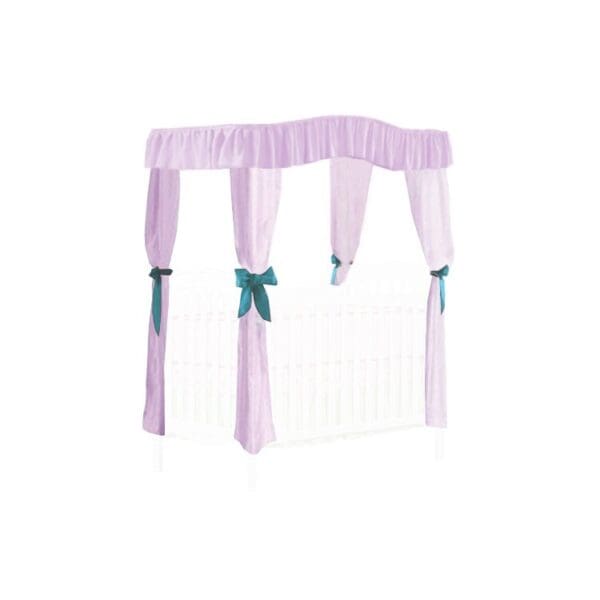 CRIB SIZE Solid Lavender Canopy Bed Fabric Top with Princess Drapes and Turquoise Ribbon Ties