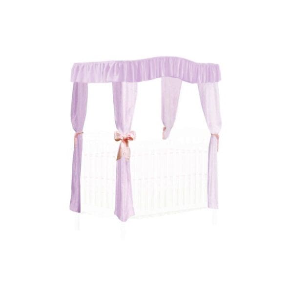 CRIB SIZE Solid Lavender Canopy Bed Fabric Top with  Princess Drapes and Light Pink Ribbon Ties