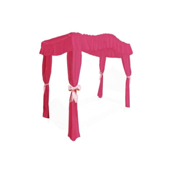 TWIN SIZE Solid Hot Pink Canopy Bed Fabric Top with Drape Curtains and Light Pink Ribbon Ties