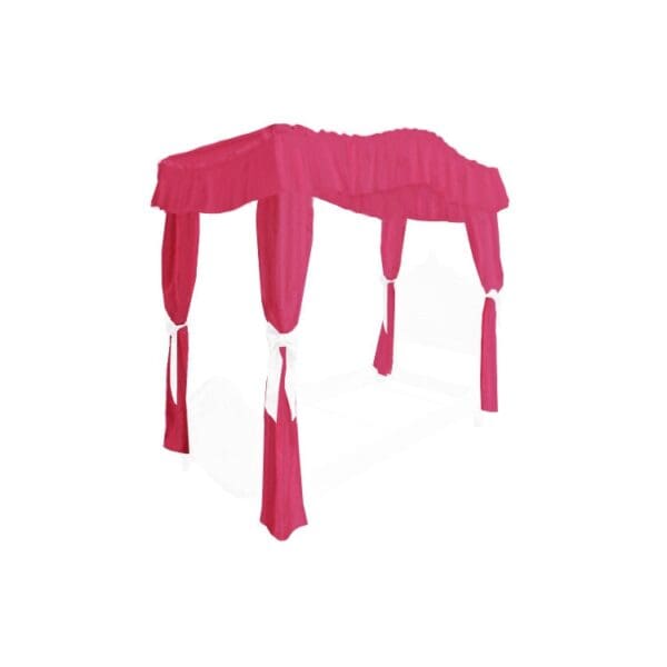 TWIN SIZE Solid Hot Pink Canopy Bed Fabric Top with Drape Curtains and White Eyelet Ribbon Ties