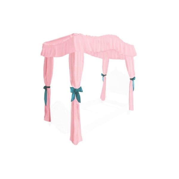TWIN SIZE Solid Light Pink Canopy Bed Fabric Top with Drape Curtains and Turquoise Ribbon Ties