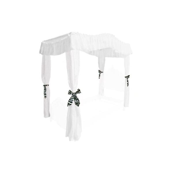 CRIB SIZE Solid White Canopy Bed Fabric Top with  Princess Drapes and Zebra Ribbon Ties