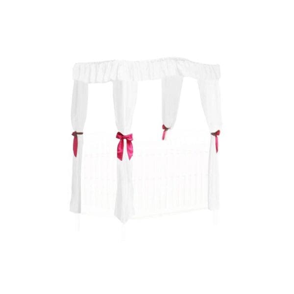 CRIB SIZE Solid White Canopy Bed Fabric Top with  Princess Drapes and Hot Pink Ribbon Ties