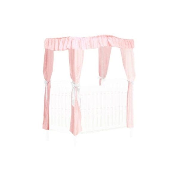 CRIB SIZE Solid Pink Canopy Bed Fabric Top with  Princess Drapes and White Ribbon Ties