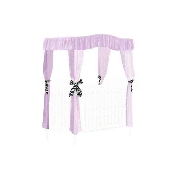CRIB SIZE Solid Lavender Canopy Bed Fabric Top with Princess Drapes and Zebra Ribbon Ties