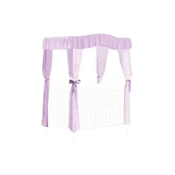 CRIB SIZE Solid Lavender Canopy Bed Fabric Top with  Princess Drapes and Lavender Ribbon Ties