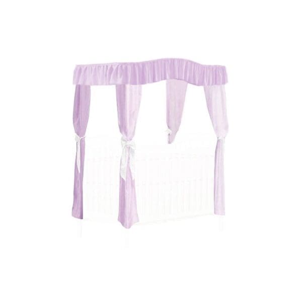 CRIB SIZE Solid Lavender Canopy Bed Fabric Top with  Princess Drapes and White Eyelet Ribbon Ties