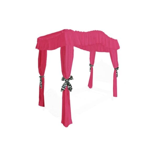 TWIN SIZE Solid Hot Pink Canopy Bed Fabric Top with Drape Curtains and Zebra Ribbon Ties