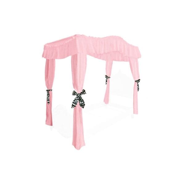 TWIN SIZE Solid Light Pink Canopy Bed Fabric Top with Drape Curtains and Zebra Ribbon Ties