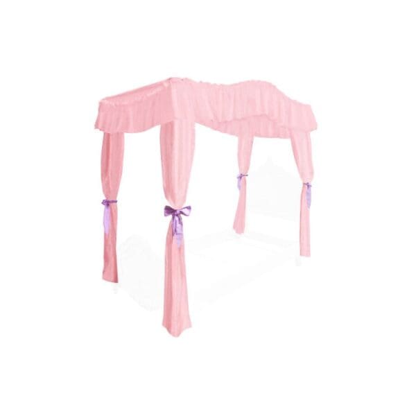 TWIN SIZE Solid Light Pink Canopy Bed Fabric Top with Drape Curtains and Lavender Ribbon Ties