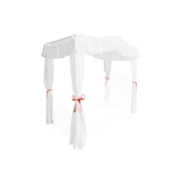 FULL SIZE Solid White Canopy Bed Fabric Top with Princess Drape Curtains and Light Pink Eyelet Ribbon Ties