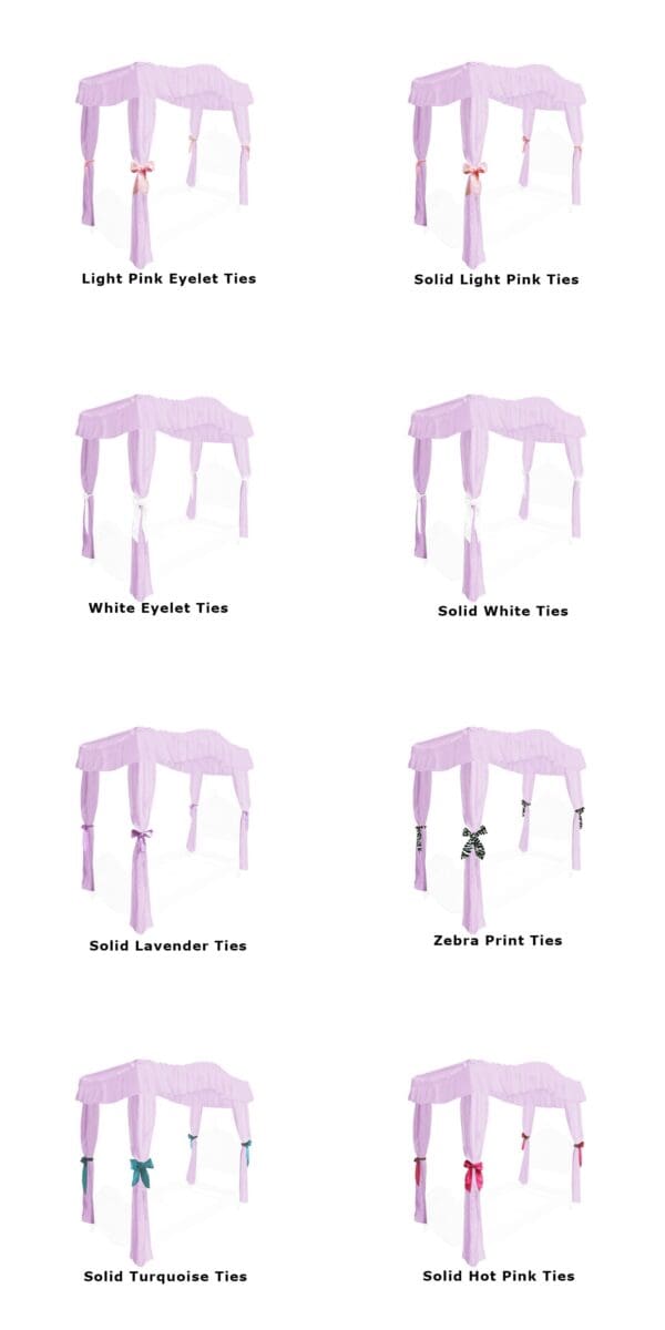 Canopy Bed Fabric Top Full Size Solid Lavender with Princess Drapes and Your Choice of Colorful Ribbon Ties