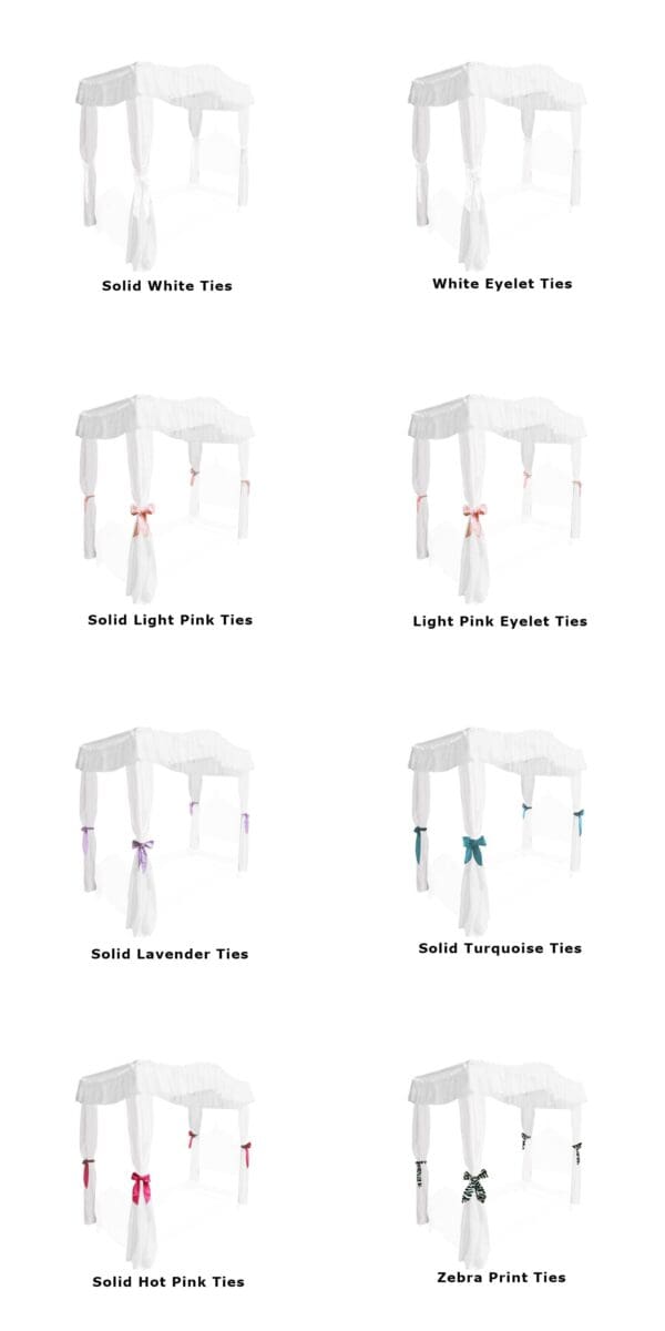 Canopy Bed Fabric Top with Princess Drapes Crib Size Solid White with Your Choice of Colored Ribbon Ties