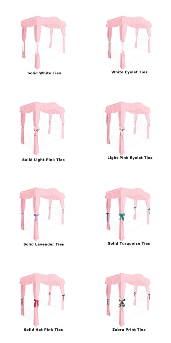 Canopy Bed Fabric Top Full Size Solid Light Pink with Princess Drapes and Your Choice of Colorful Ribbon Ties