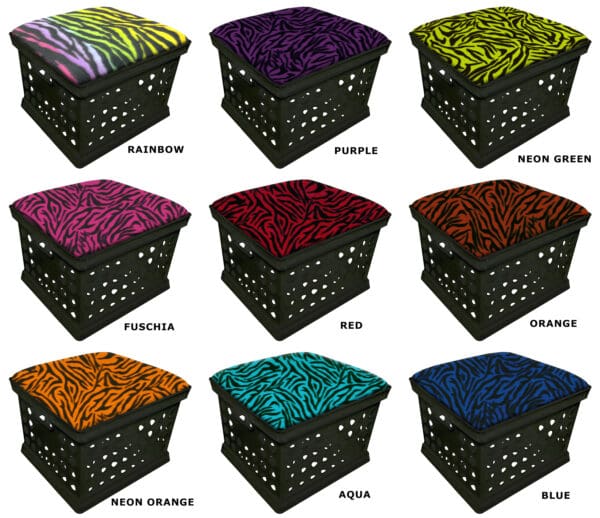 Storage Container Black Utility Crate Seat for Home and School Use with a Colorful Zebra Pattern Fleece and a FREE Flashlight!