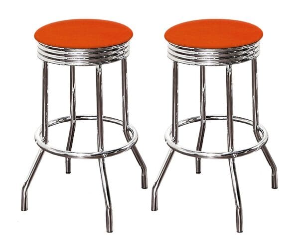 Bar Stool Set 24" or 29" Tall Retro Style Chrome Stools with Orange Vinyl