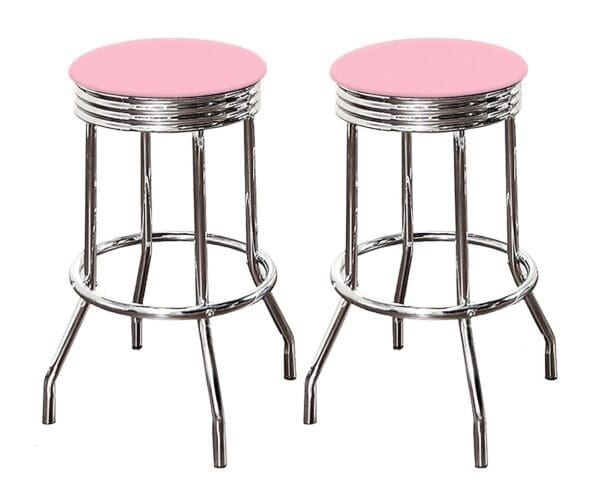 Bar Stool Set of 2ea  31" Tall Retro Style Chrome Stools with Baby Pink Vinyl