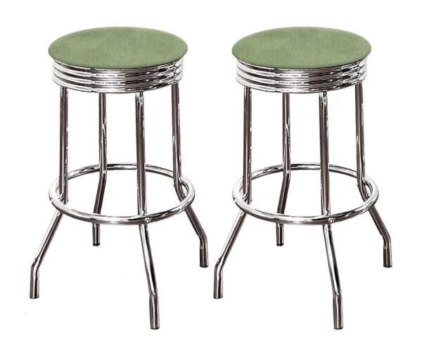 Bar Stool Set 24" or 29" Tall Retro Style Chrome Stools with Everglade Green Vinyl