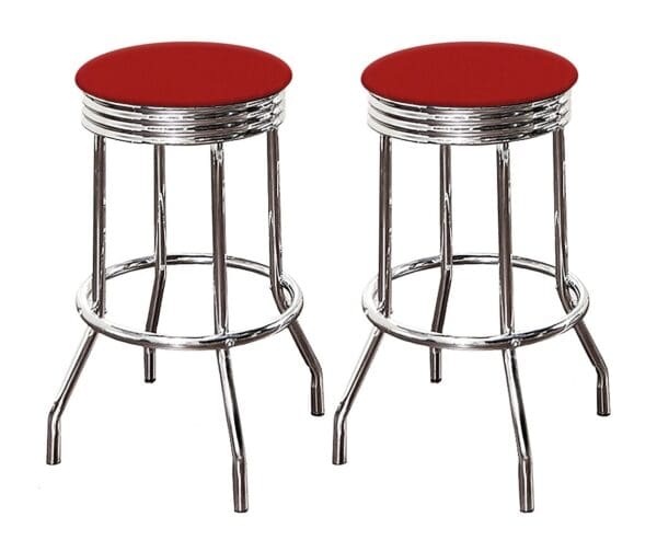 Bar Stool Set 24" or 29" Tall Retro Style Swivel Seat Chrome Stools with Red Vinyl