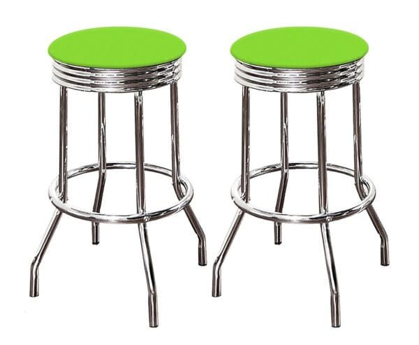 Bar Stool Set 24" or 29" Tall Retro Style Chrome Stools with Bright Lime Green Vinyl