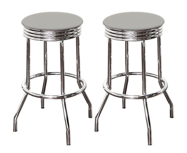 Bar Stool Set 24" or 29" Tall Retro Style Chrome Stools with Gray Vinyl