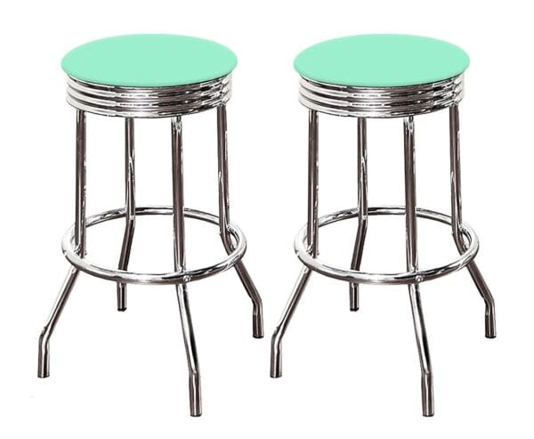 Bar Stool Set 24" or 29" Tall Retro Style Chrome Stools with Turquoise Vinyl