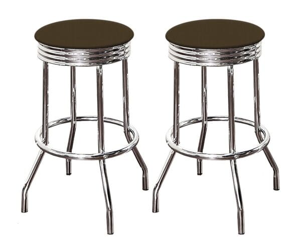 Bar Stool Set 24" or 29" Tall Retro Style Chrome Stools with Brown Vinyl