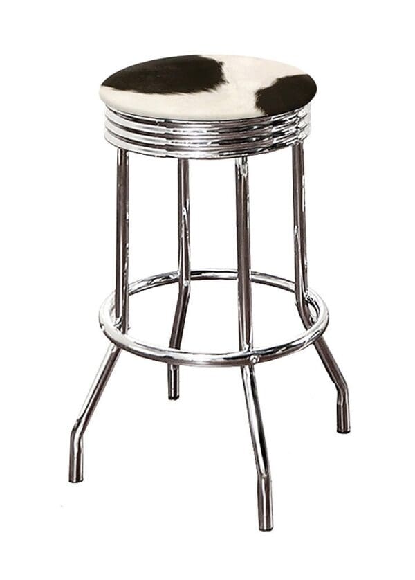Bar Stool Authentic Cowhide Covered Seat Cushion on a Chrome Metal Retro Style Swivel Seat Stool - Image 10